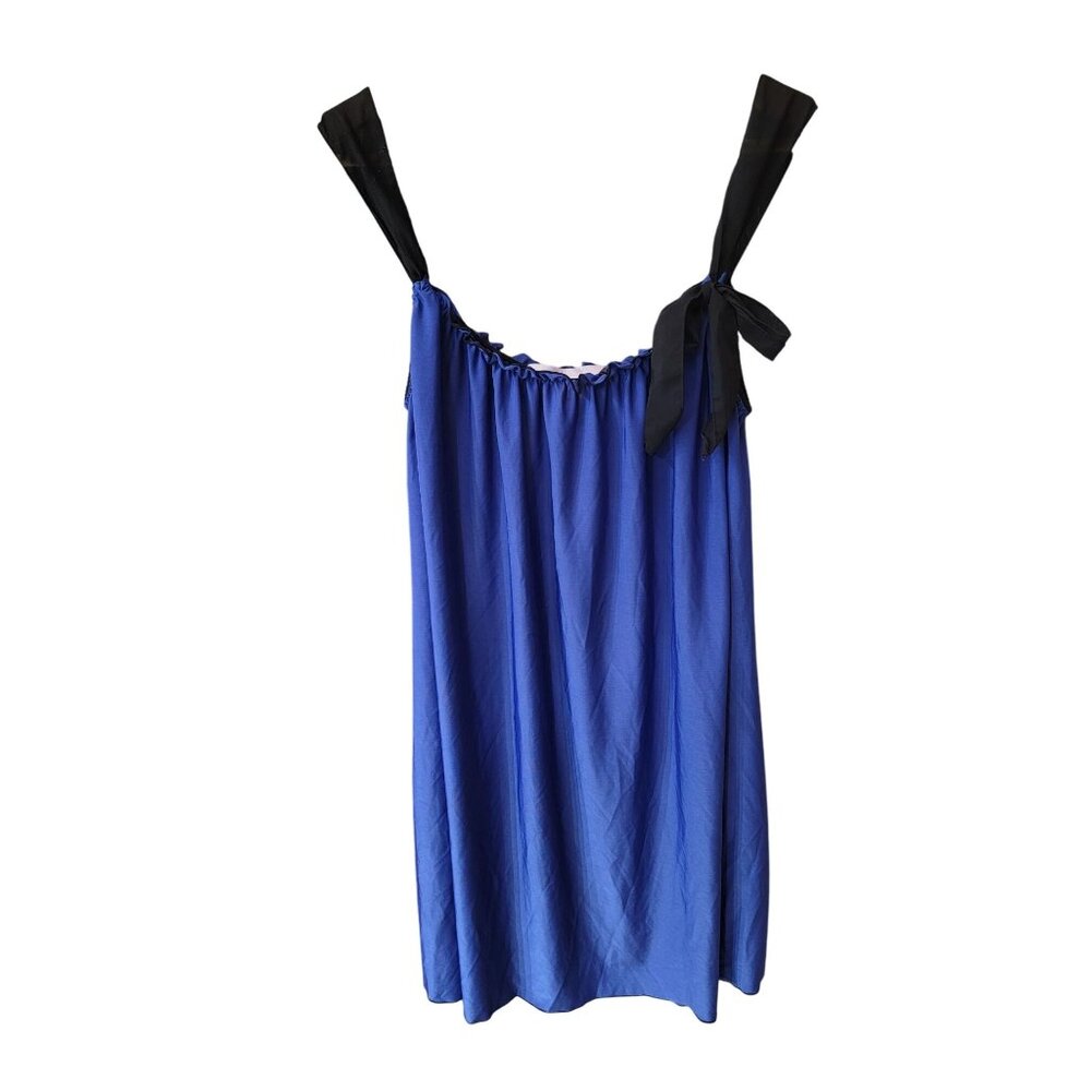Blossom Intimates Blue & Black Sleeveless Tie-Strap Babydoll Nightgown